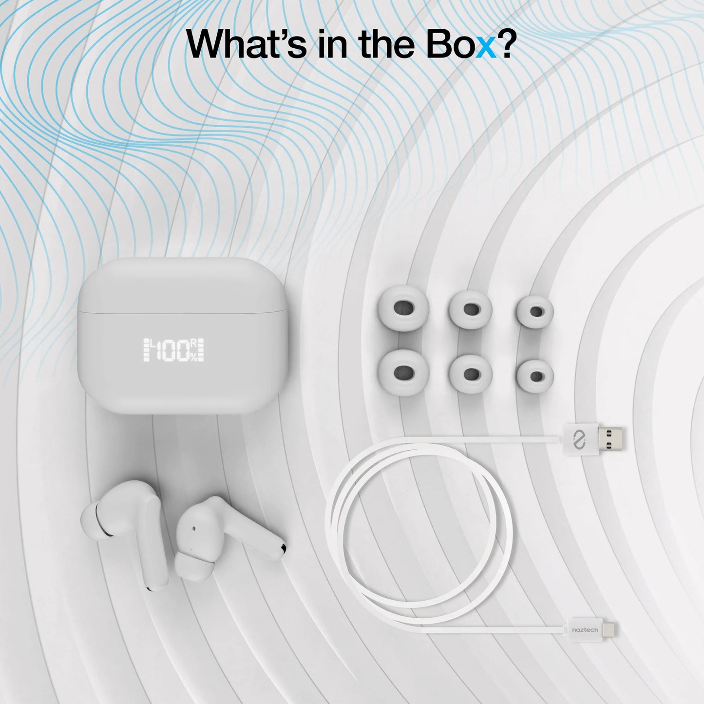 Naztech Xpods ANC True Wireless Earbuds – Active Noise Cancelling Earbuds with Transparency Mode, 25h Playtime & Wireless Charging Case