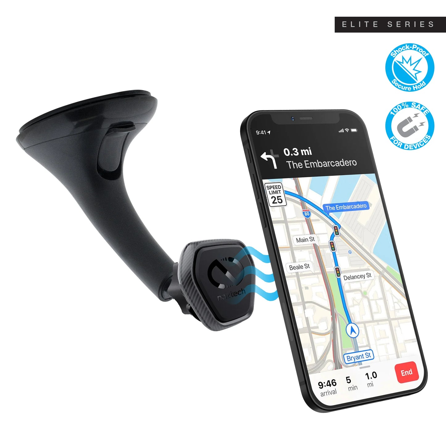 Naztech MagBuddy Elite Windshield Mount – Magnetic 360° Car Phone Holder & Gel Suction Cup