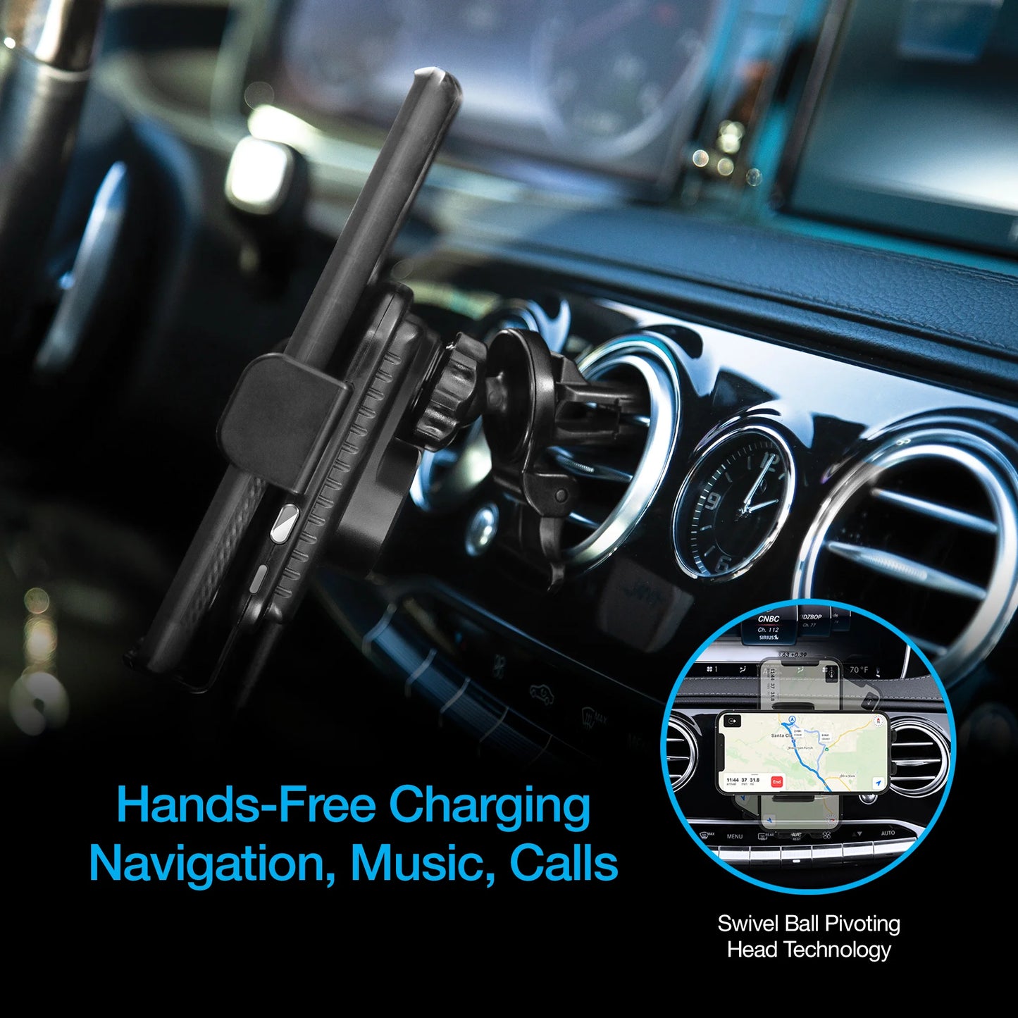 Naztech Smart Grip Wireless Charging Car Mount – Auto‑Clamp 15W Fast Charger & Phone Holder for Vent, Dash & Windshield