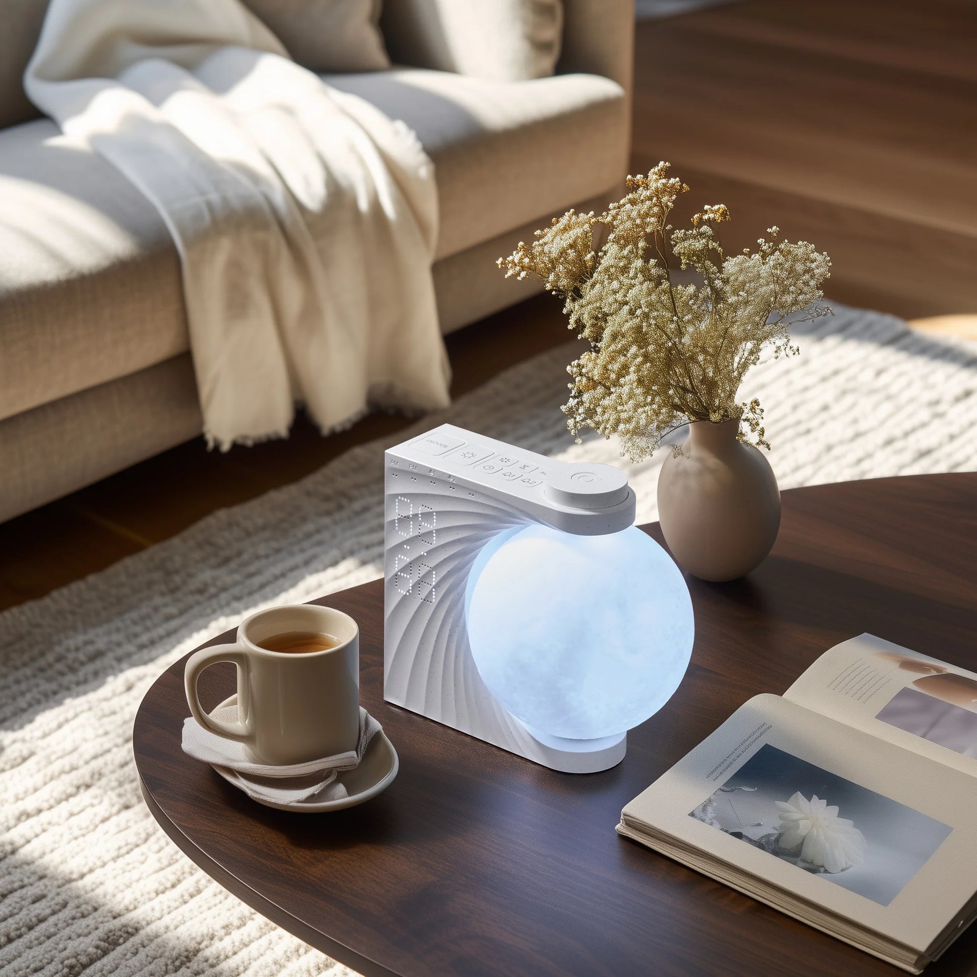 3D Moon Lamp Desktop Clock Night Light – Rechargeable LED Desk Light with Digital Time Display & White Noise Speaker