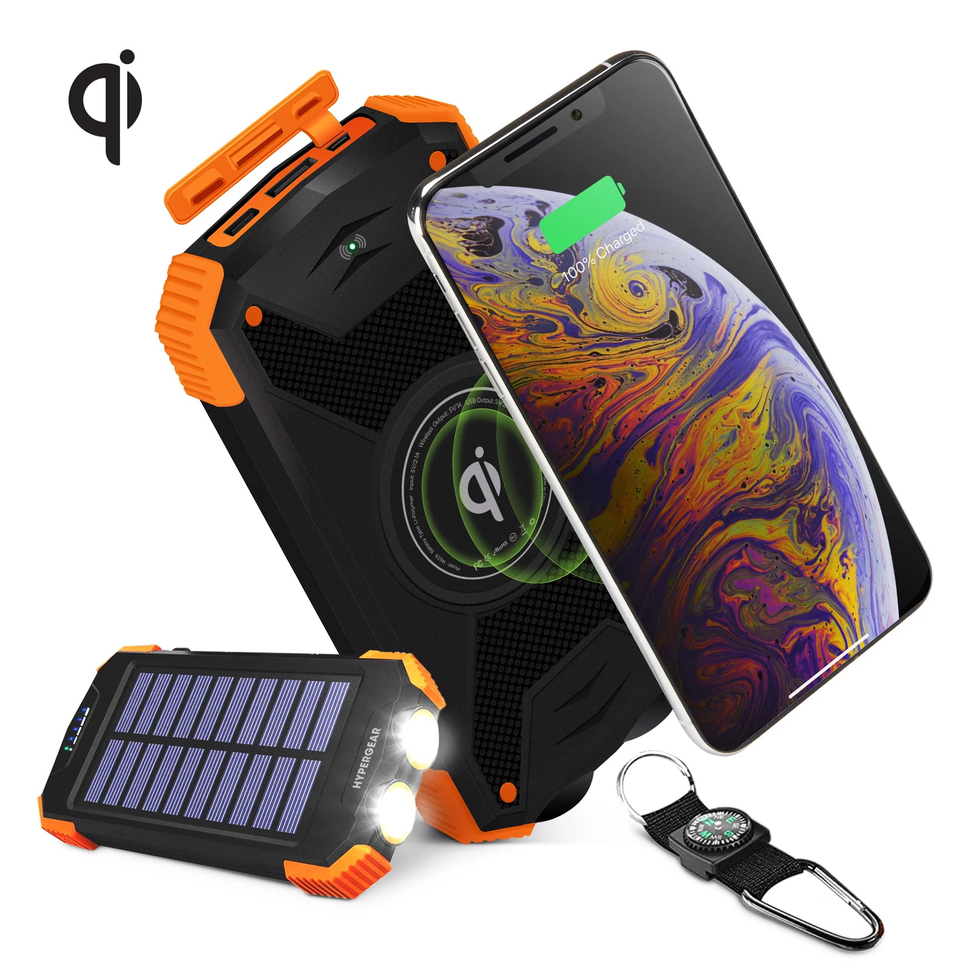 HyperGear Solar 10000mAh Wireless Power Bank – Portable Solar Charger with Qi Wireless Pad, Dual USB Ports & LED Flashlight