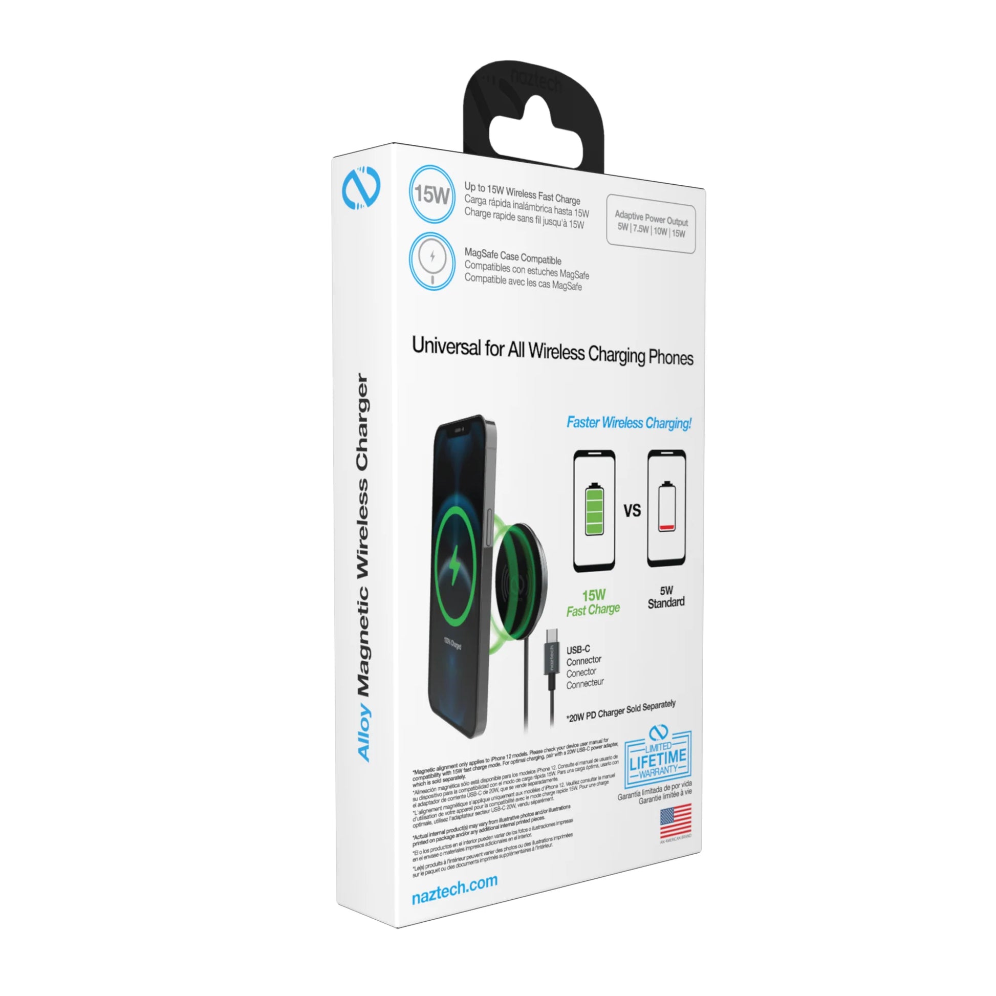 Naztech Alloy Magnetic 15W Wireless Fast Charger – MagSafe-Compatible Charger with Powerful Alignment Magnets & Slim Aluminium Design