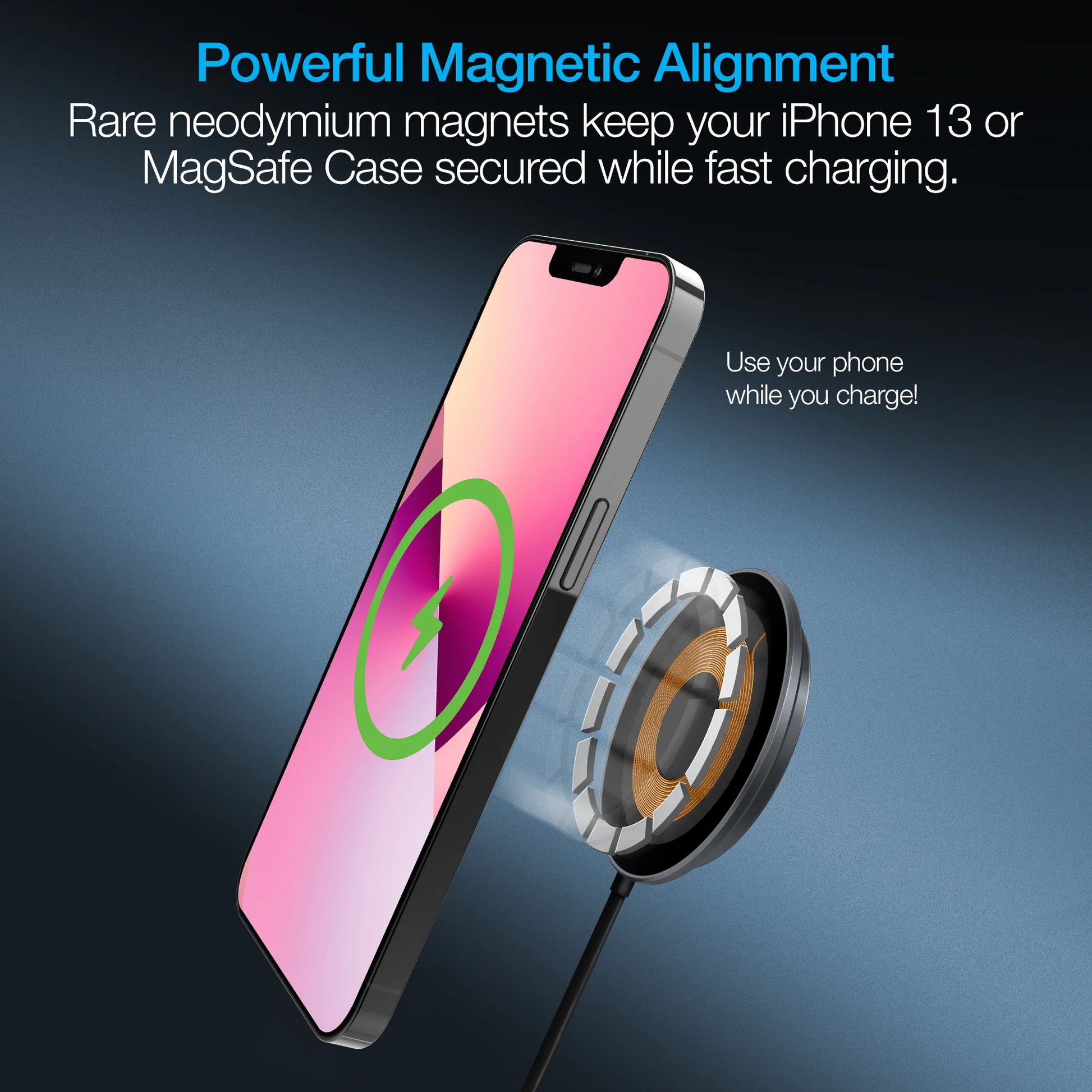 Naztech Alloy Magnetic 15W Wireless Fast Charger – MagSafe-Compatible Charger with Powerful Alignment Magnets & Slim Aluminium Design
