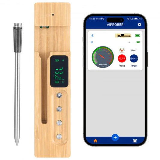 Wireless Bluetooth Meat Thermometer with 500 ft Range – Precise Probe & App Alerts for Perfect Grilling and Roasting