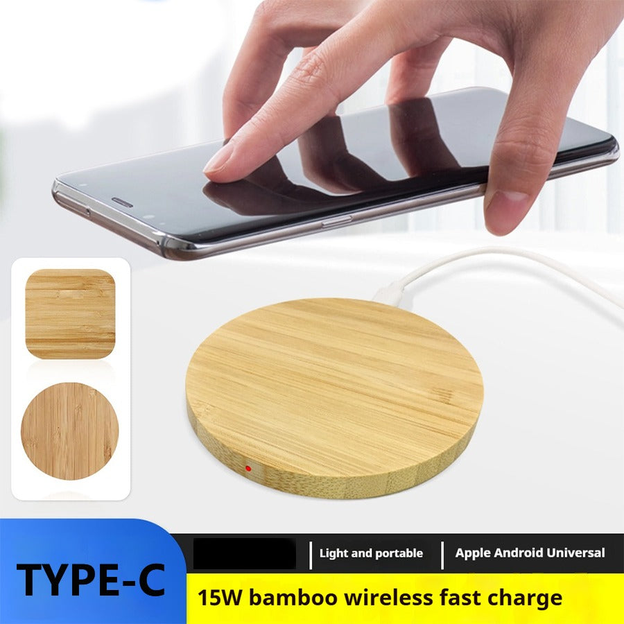 Bamboo Dual‑Coil Wireless Charging Stand – Natural Qi Charger for Phones with Vertical & Horizontal Viewing