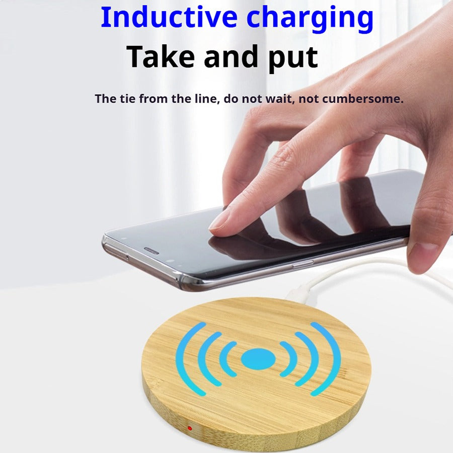 Bamboo Dual‑Coil Wireless Charging Stand – Natural Qi Charger for Phones with Vertical & Horizontal Viewing