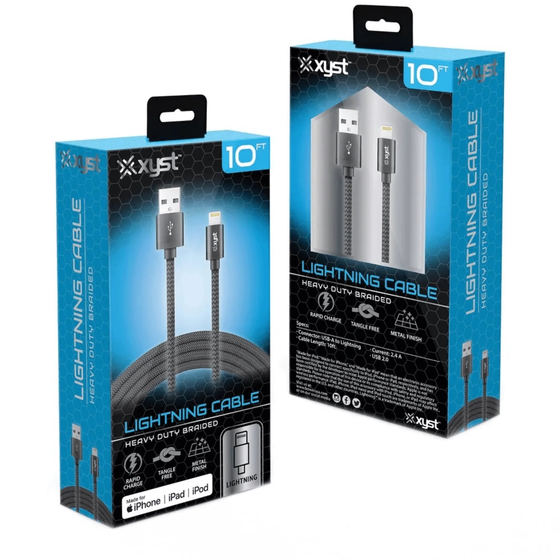 10 ft USB-A to Lightning Braided Charging Cable – Extra-Long Nylon Cable for iPhone & iPad Fast Charging