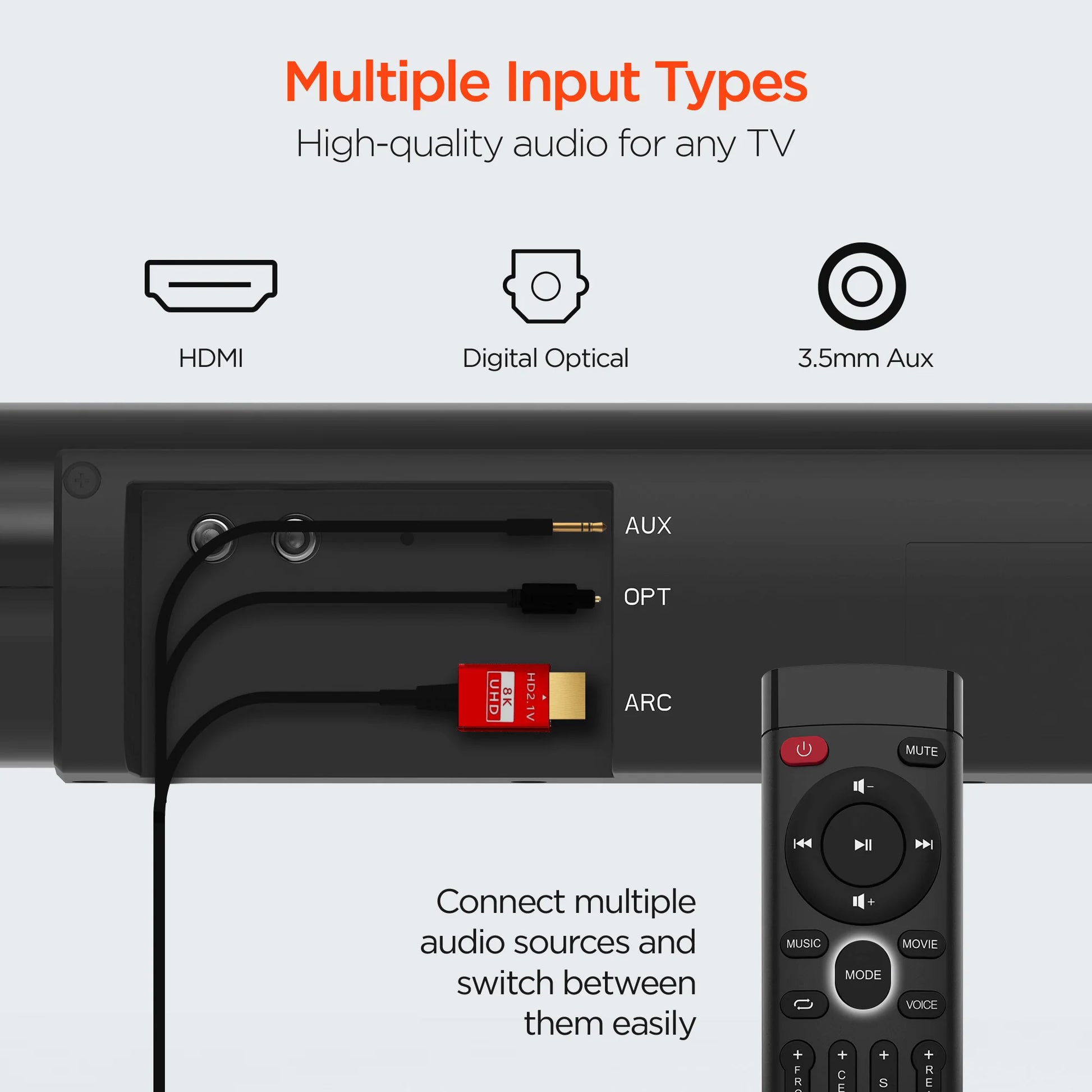 HyperGear SB51A 5.1 Home Theater Surround Sound System – 90W Soundbar & Wireless Subwoofer with Bluetooth 5.0, HDMI ARC & EQ Modes