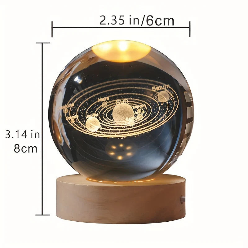3D Solar System Crystal Ball Nightlight – Glass Planet Lamp with LED Base