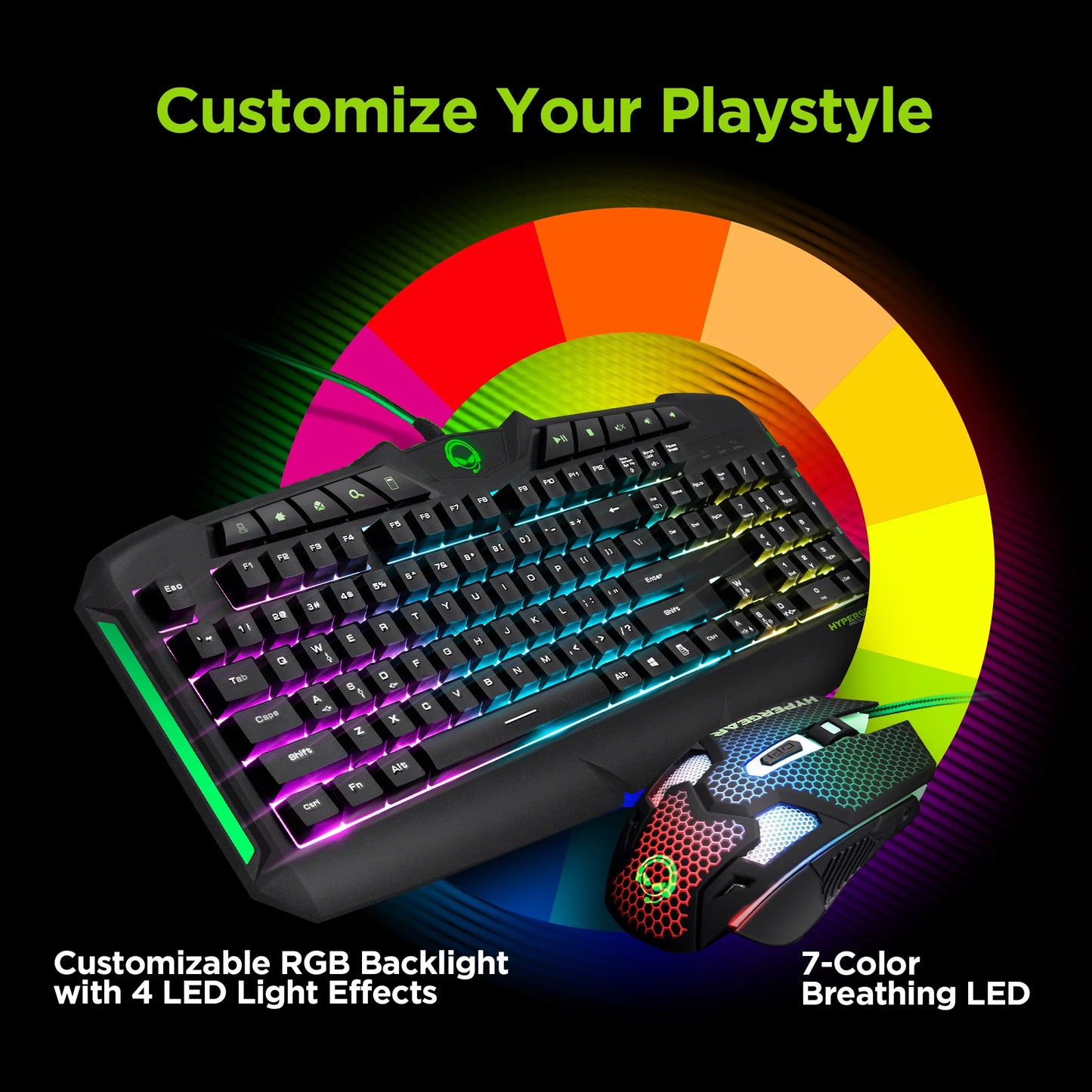 HyperGear 4-in-1 Gaming Kit – RGB Keyboard, Precision Mouse, Stereo Headset & Large Mouse Pad