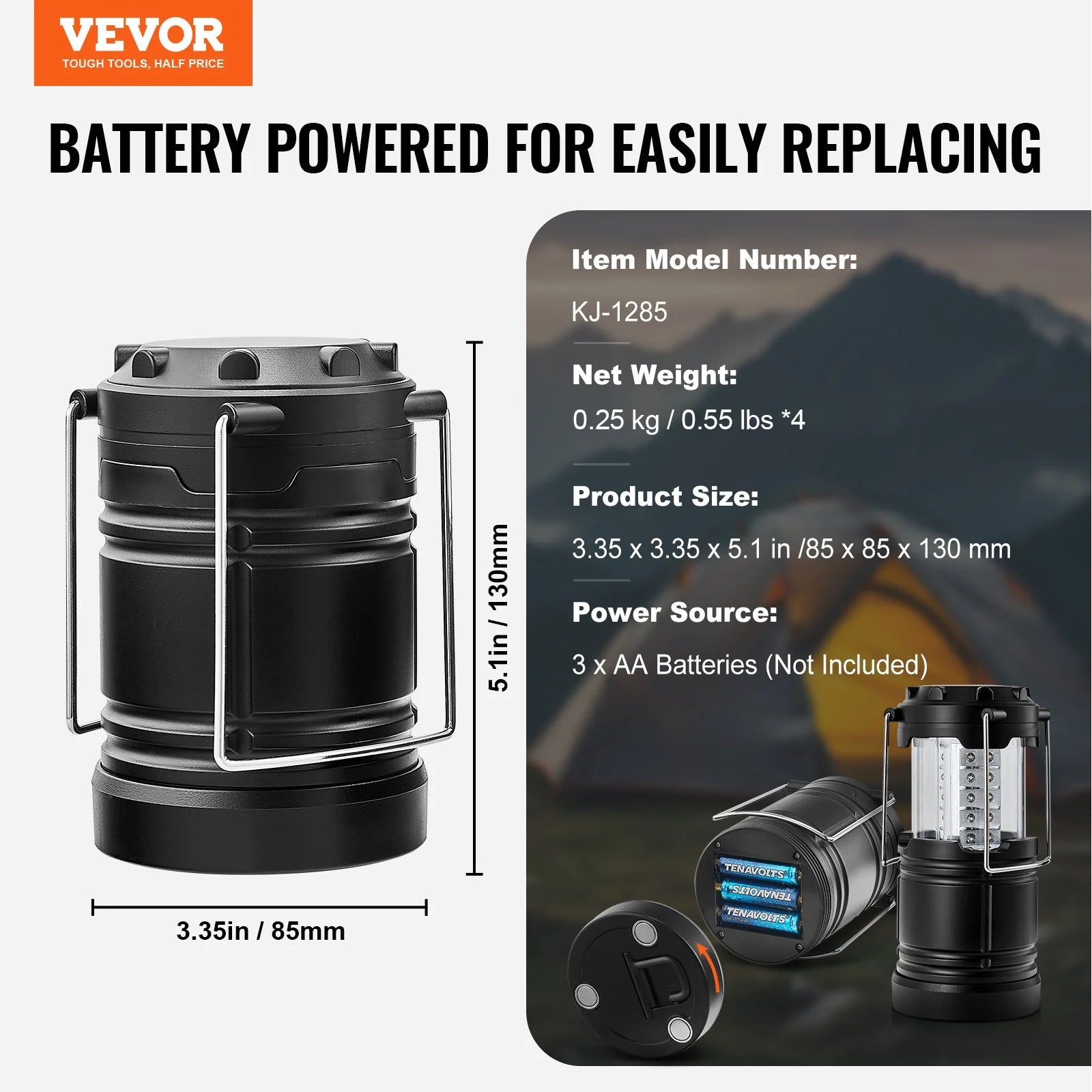 VEVOR LED Camping Lanterns – Collapsible Battery‑Powered Lanterns (Set of 4) for Outdoor, Emergency & Hiking