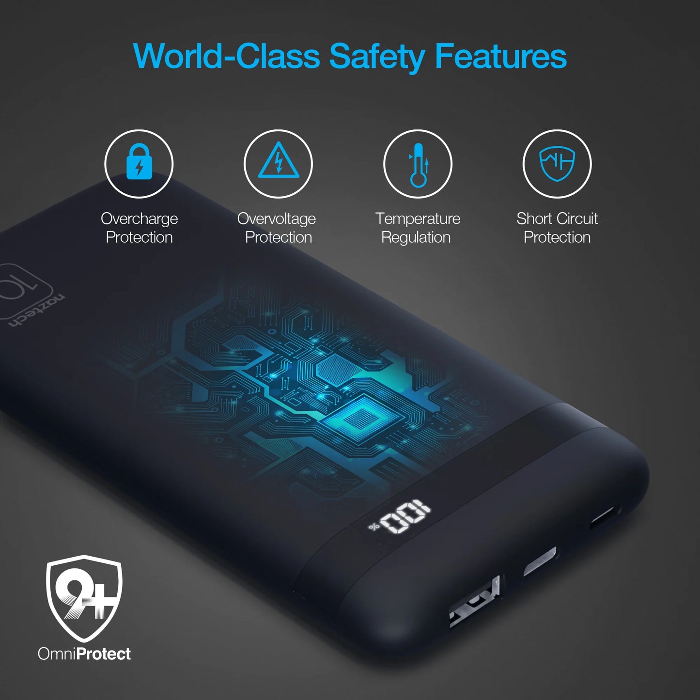 Naztech PowerBolt PD Wireless Power Bank – 10,000mAh Portable Charger with 10W Qi Pad & 20W USB‑C PD