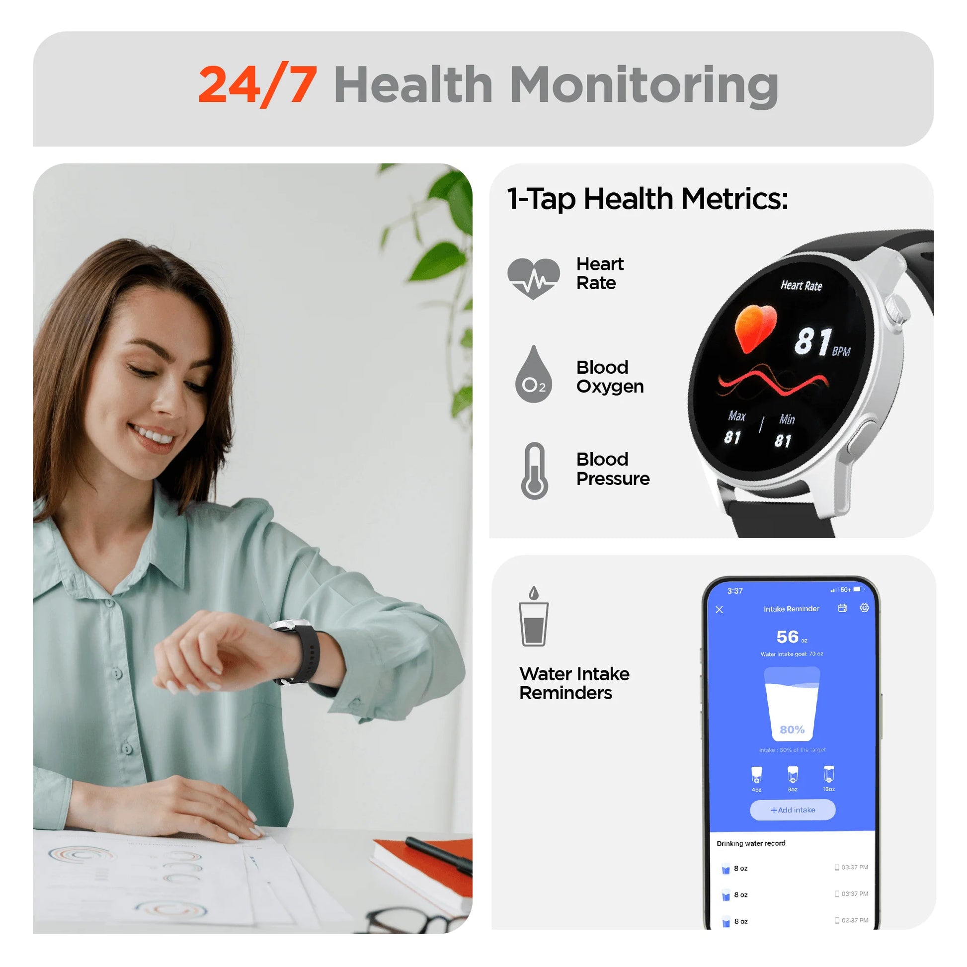 Hypergear Smartwatch + Fitness Tracker – Water-Resistant Activity Watch with Heart Rate Monitor, Multi-Sport Modes & Notifications