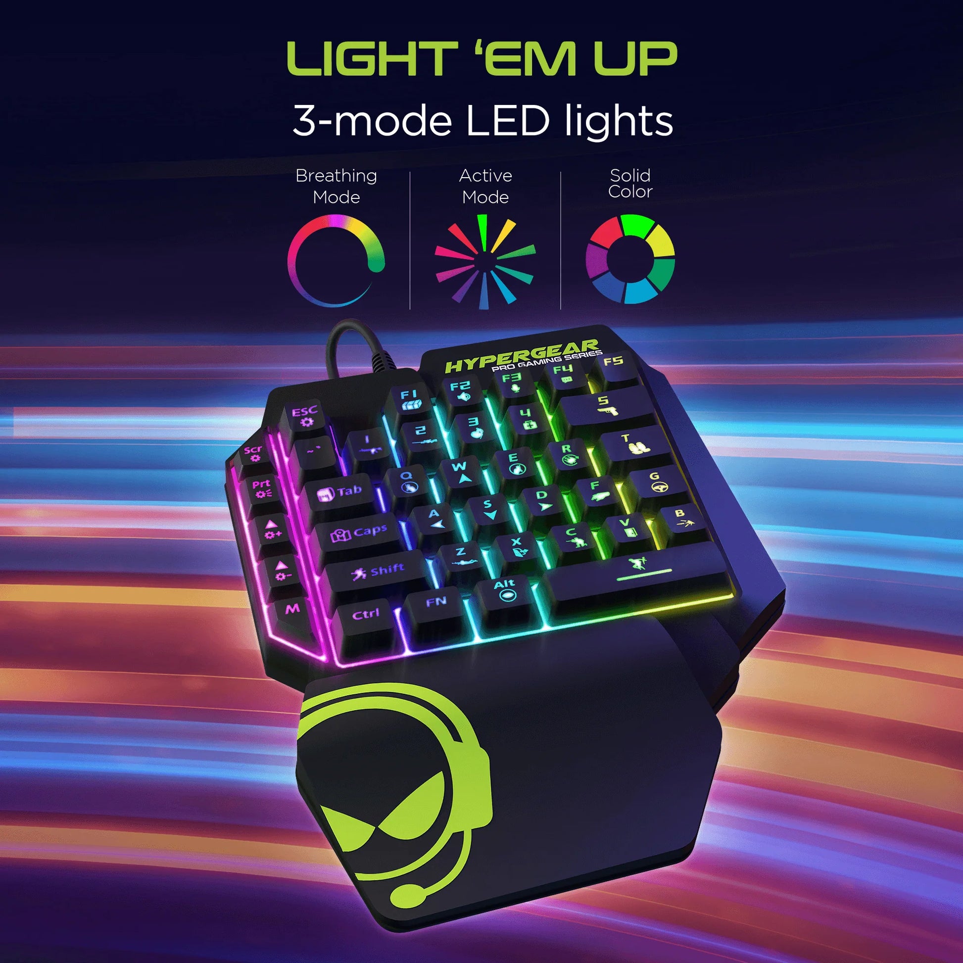 HyperGear KeyVictory One‑Handed Gaming Keypad – Ergonomic RGB Mechanical Keyboard with 35 Programmable Keys & Wrist Rest