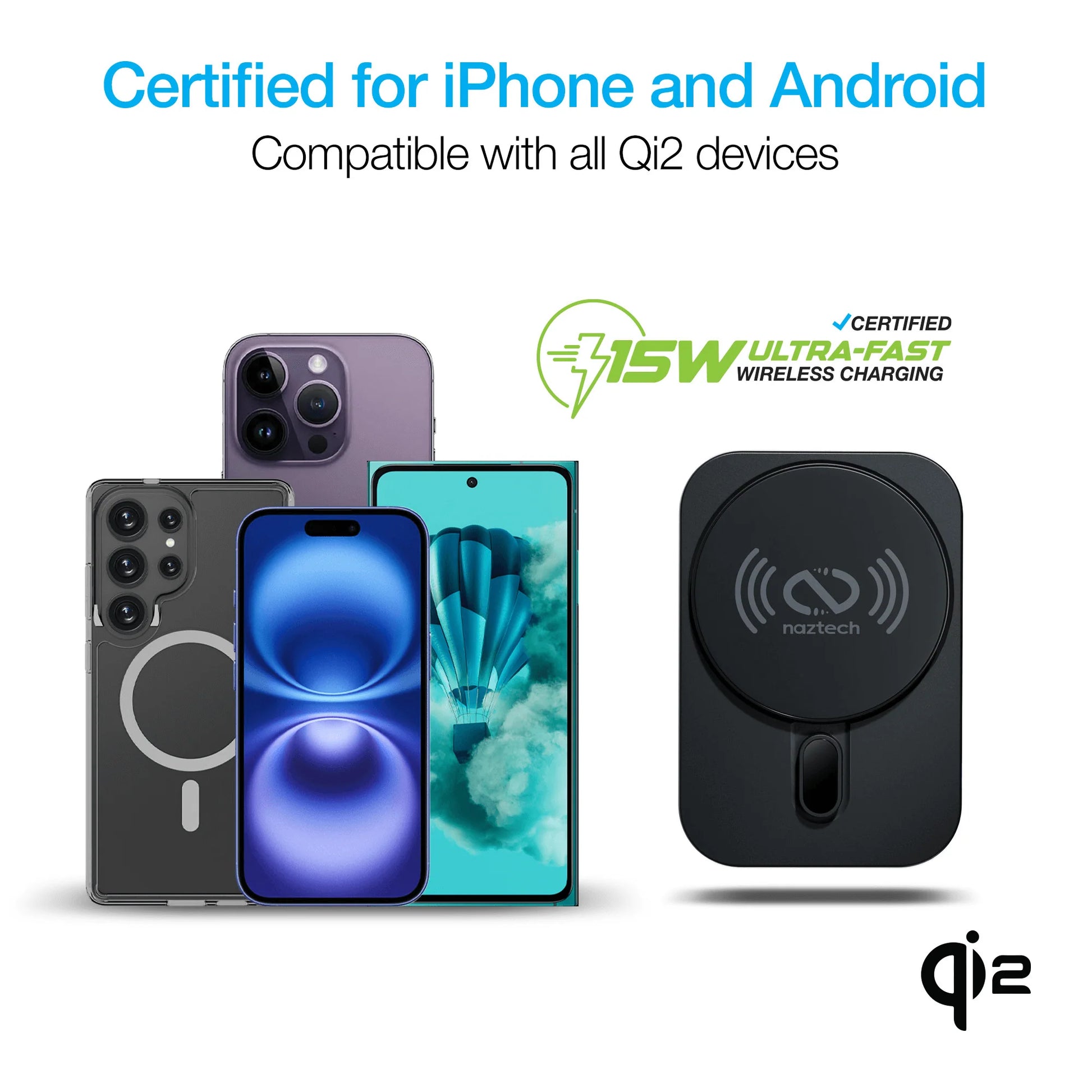 Naztech MagLock Magnetic Car Charger – Qi2 15W Fast Wireless Charging Vent Mount