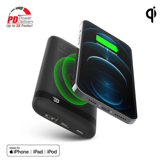 Naztech PowerBolt PD Wireless Power Bank – 10,000mAh Portable Charger with 10W Qi Pad & 20W USB‑C PD