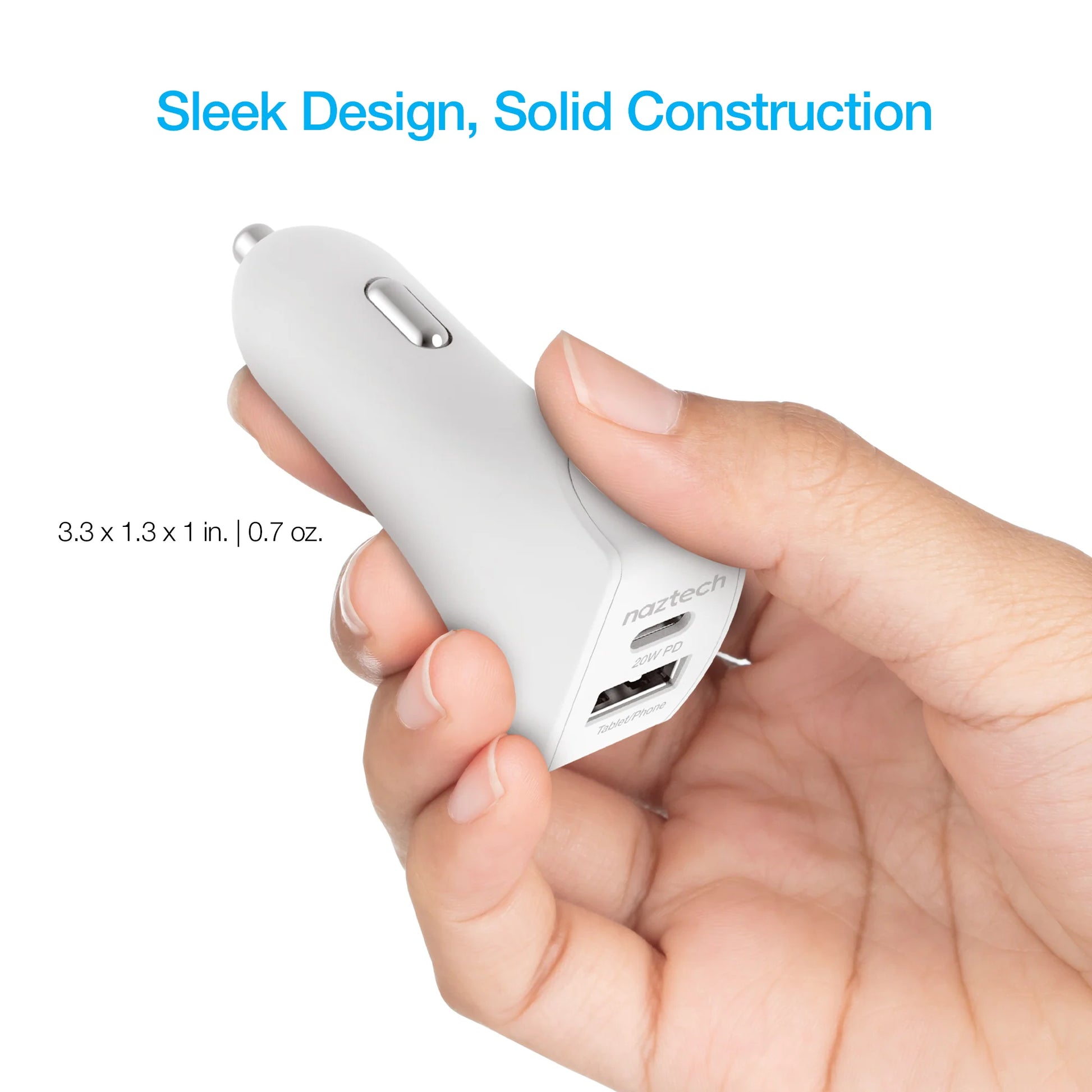 Naztech 32W Dual USB Car Charger – 20W PD & 6ft Lightning Cable