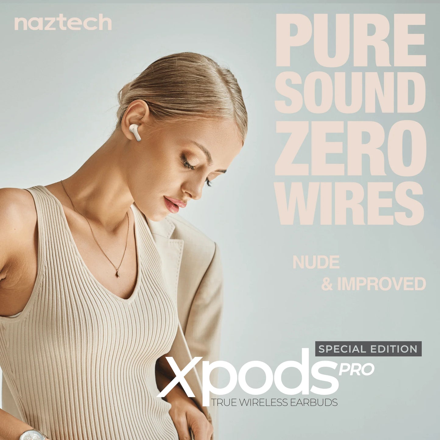 Naztech Xpods Pro TWS Earbuds with Wireless Charging Case – Bluetooth 5.3 Earphones, Noise‑Isolating Fit & 90H Playtime