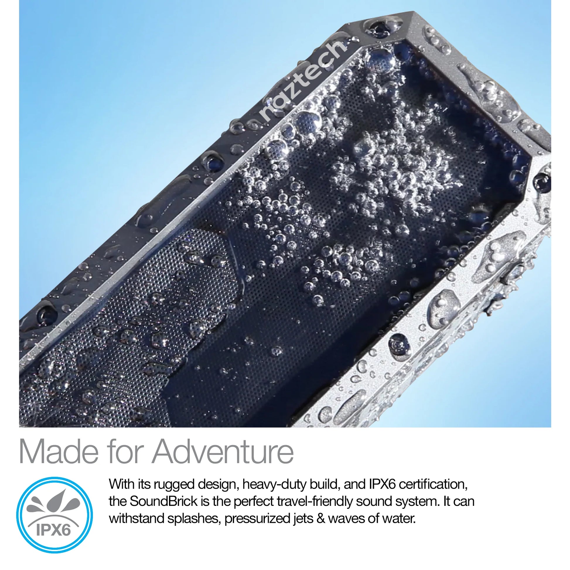 Naztech Soundbrick Bluetooth Speaker – Portable Wireless Speaker with Deep Bass, Long Battery Life & Built-In Mic (Black)