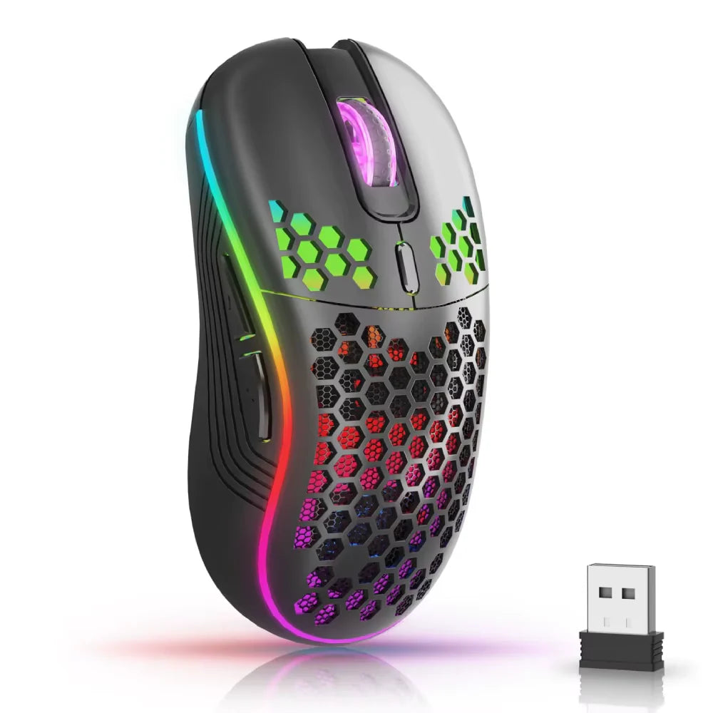 Ultralight Honeycomb Wireless RGB Gaming Mouse – Ergonomic Adjustable DPI Lightweight Mouse