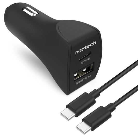Naztech 32W Dual USB Car Charger – 20W PD & 6ft Lightning Cable