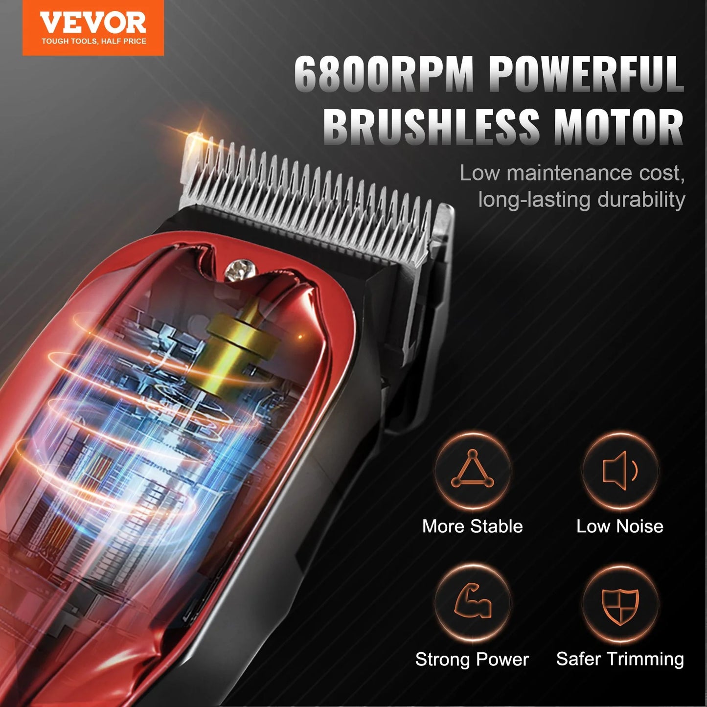 VEVOR Professional Hair Clipper – 6800 RPM Cordless Barber Trimmer with LCD Display & Comb Attachments