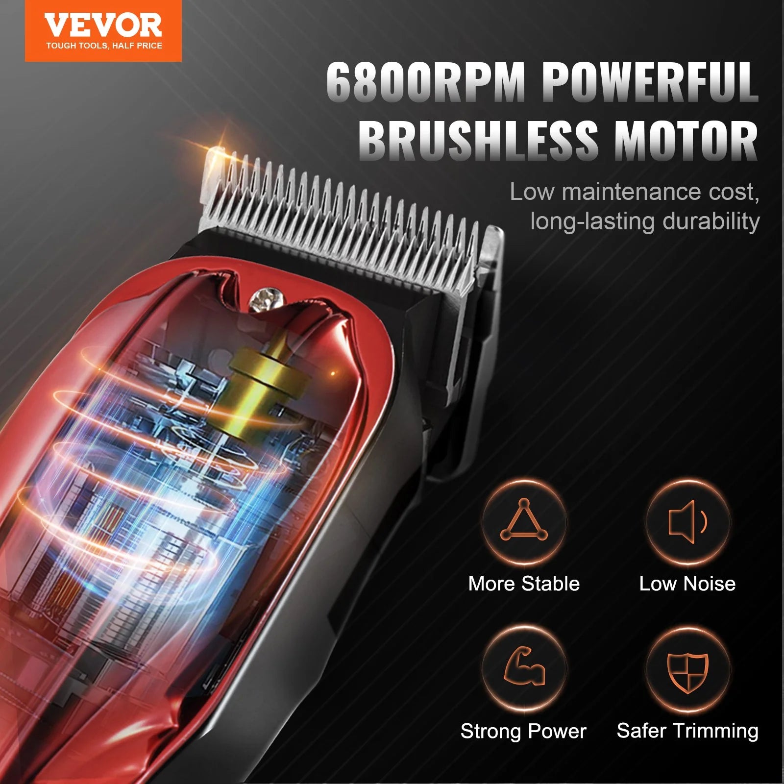 VEVOR Professional Hair Clipper – 6800 RPM Cordless Barber Trimmer with LCD Display & Comb Attachments