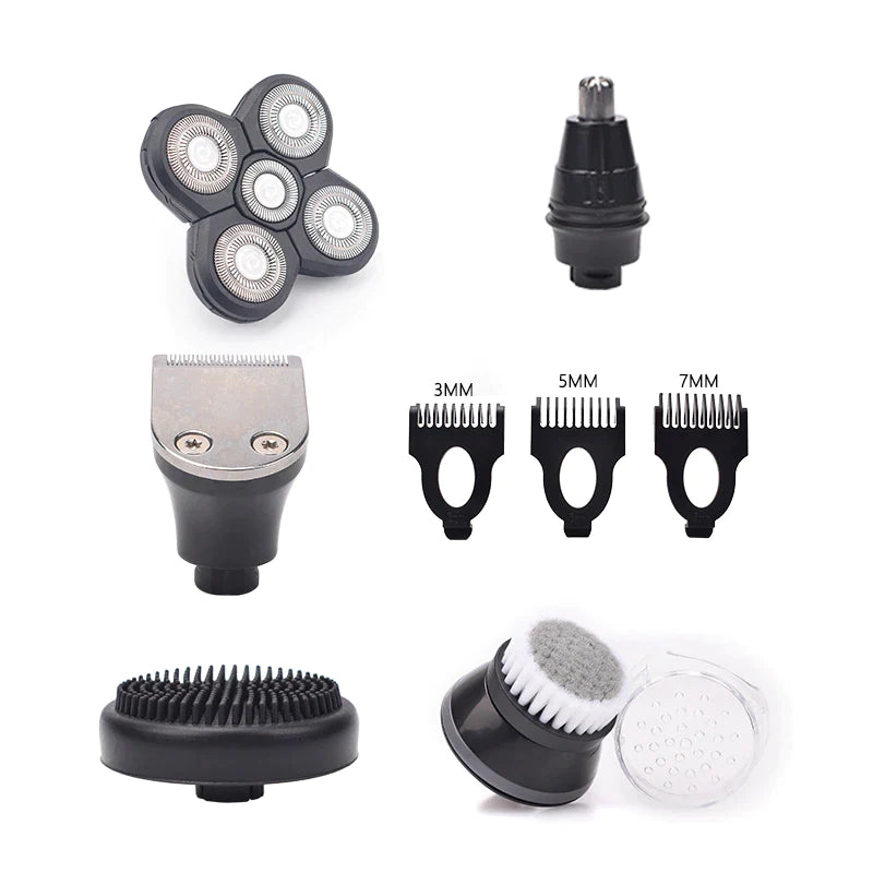5‑in‑1 Rechargeable Rotary Electric Shaver & Grooming Kit – Bald Head, Beard, Nose & Facial Cleansing (IPX7 Waterproof)