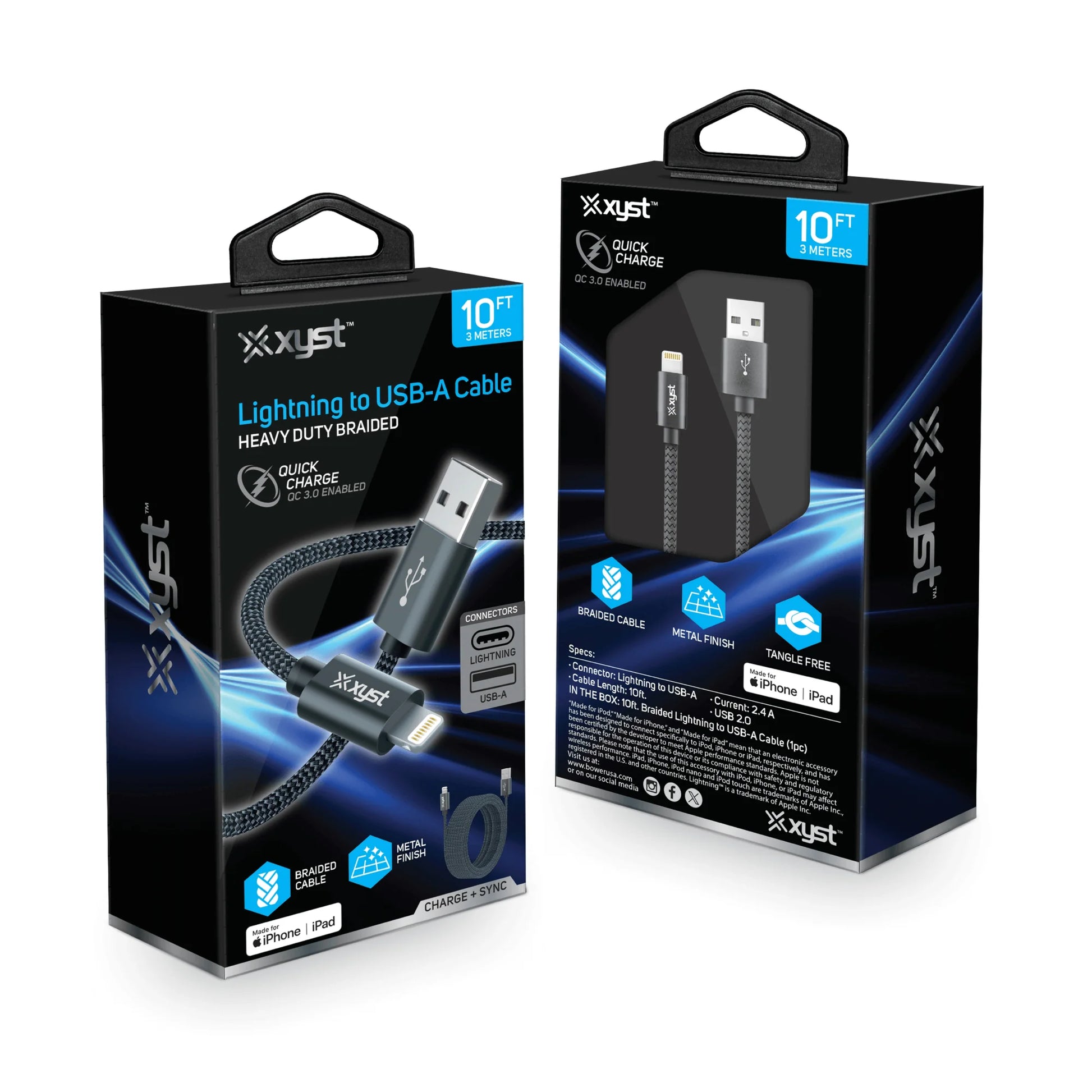 10 ft USB-A to Lightning Braided Charging Cable – Extra-Long Nylon Cable for iPhone & iPad Fast Charging