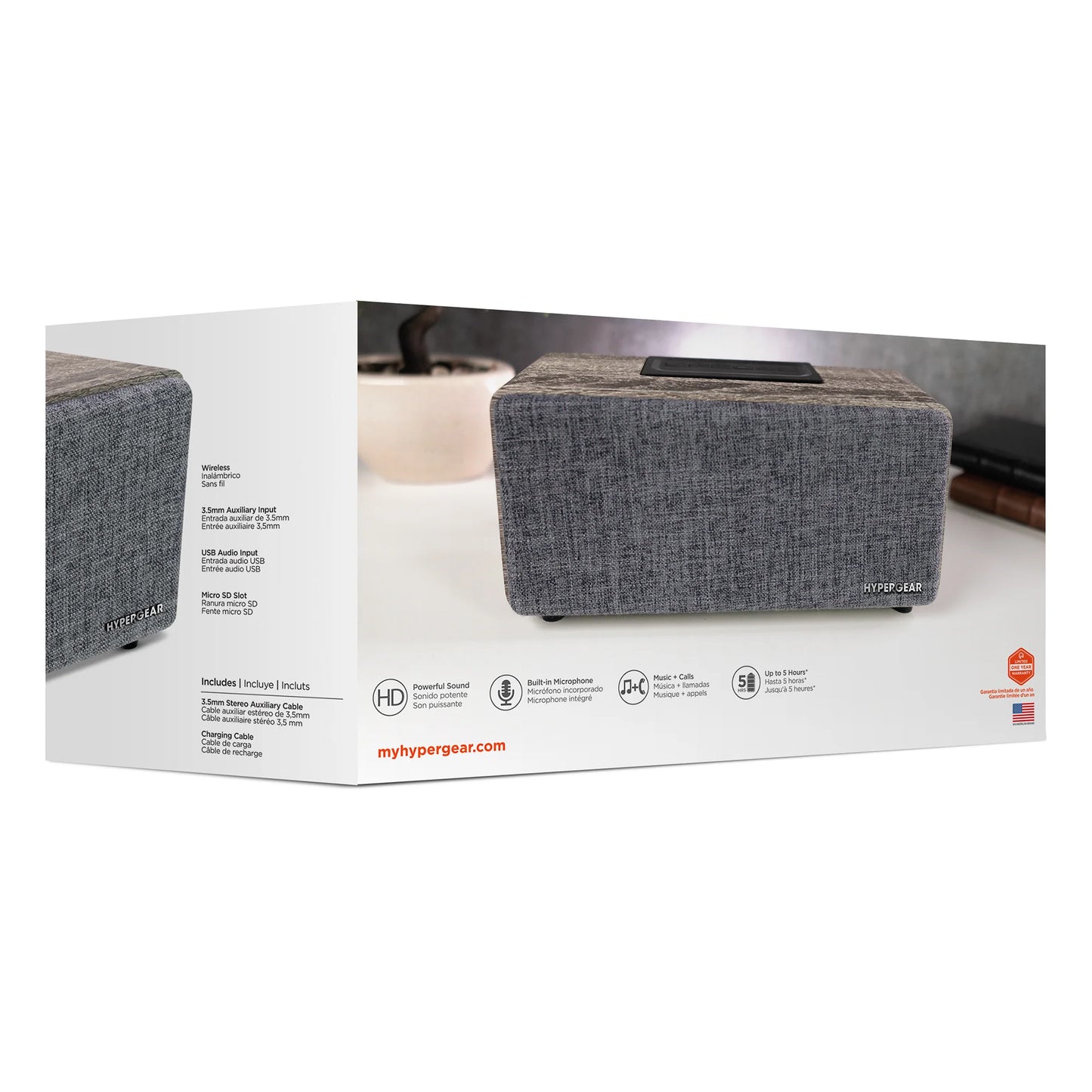 HyperGear Fabrix 2 Wireless Speaker – Stylish 8W Bluetooth Speaker with Wood‑Grain Design, Hands‑Free Calls & Multiple Playback Modes