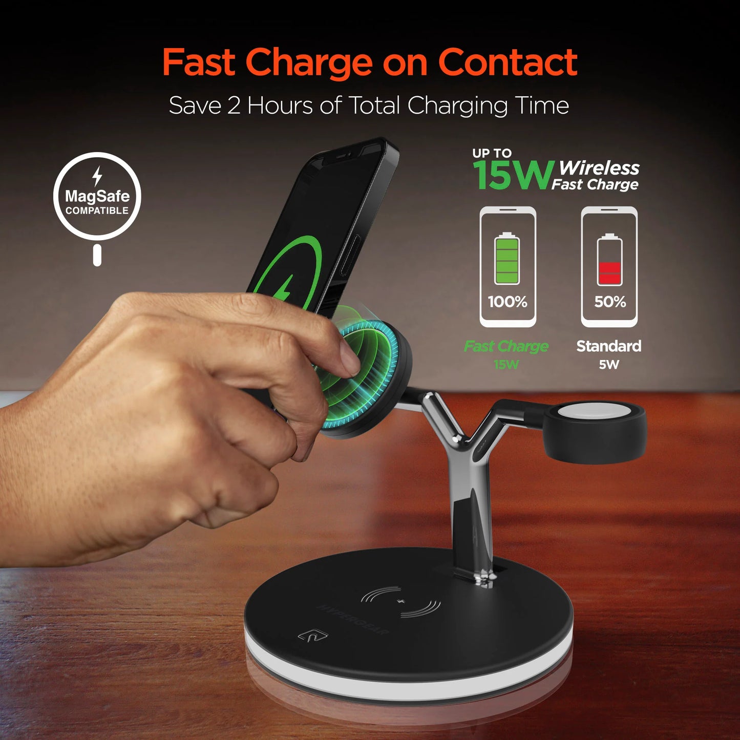 HyperGear MaxCharge 3-in-1 MagSafe Wireless Charging Stand – iPhone, Apple Watch & AirPods