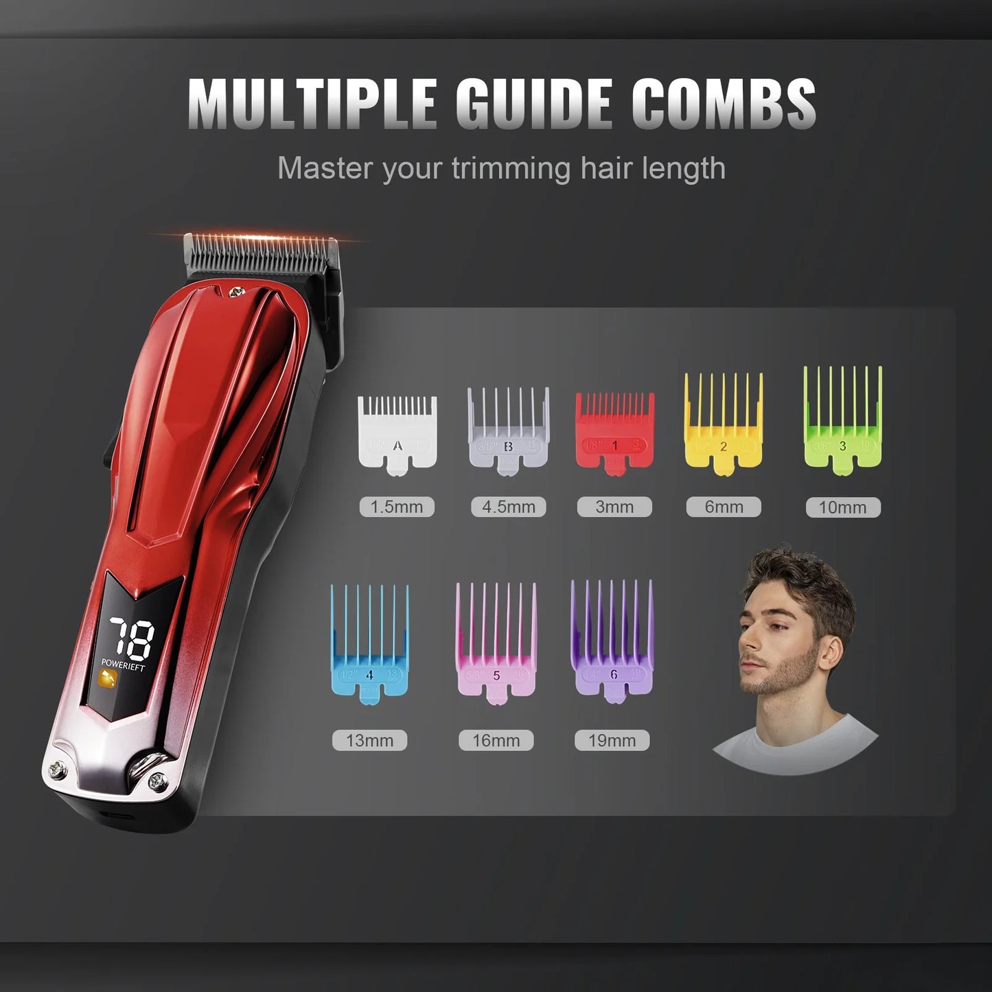 VEVOR Professional Hair Clipper – 6800 RPM Cordless Barber Trimmer with LCD Display & Comb Attachments