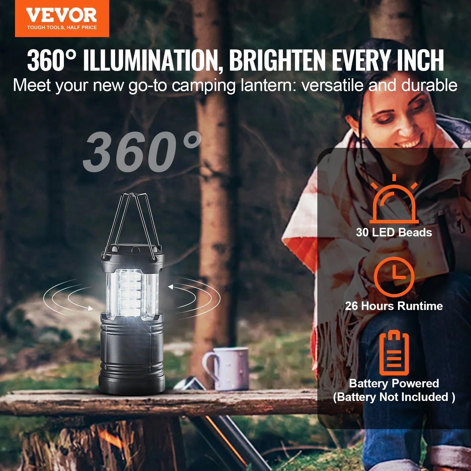 VEVOR LED Camping Lanterns – Collapsible Battery‑Powered Lanterns (Set of 4) for Outdoor, Emergency & Hiking