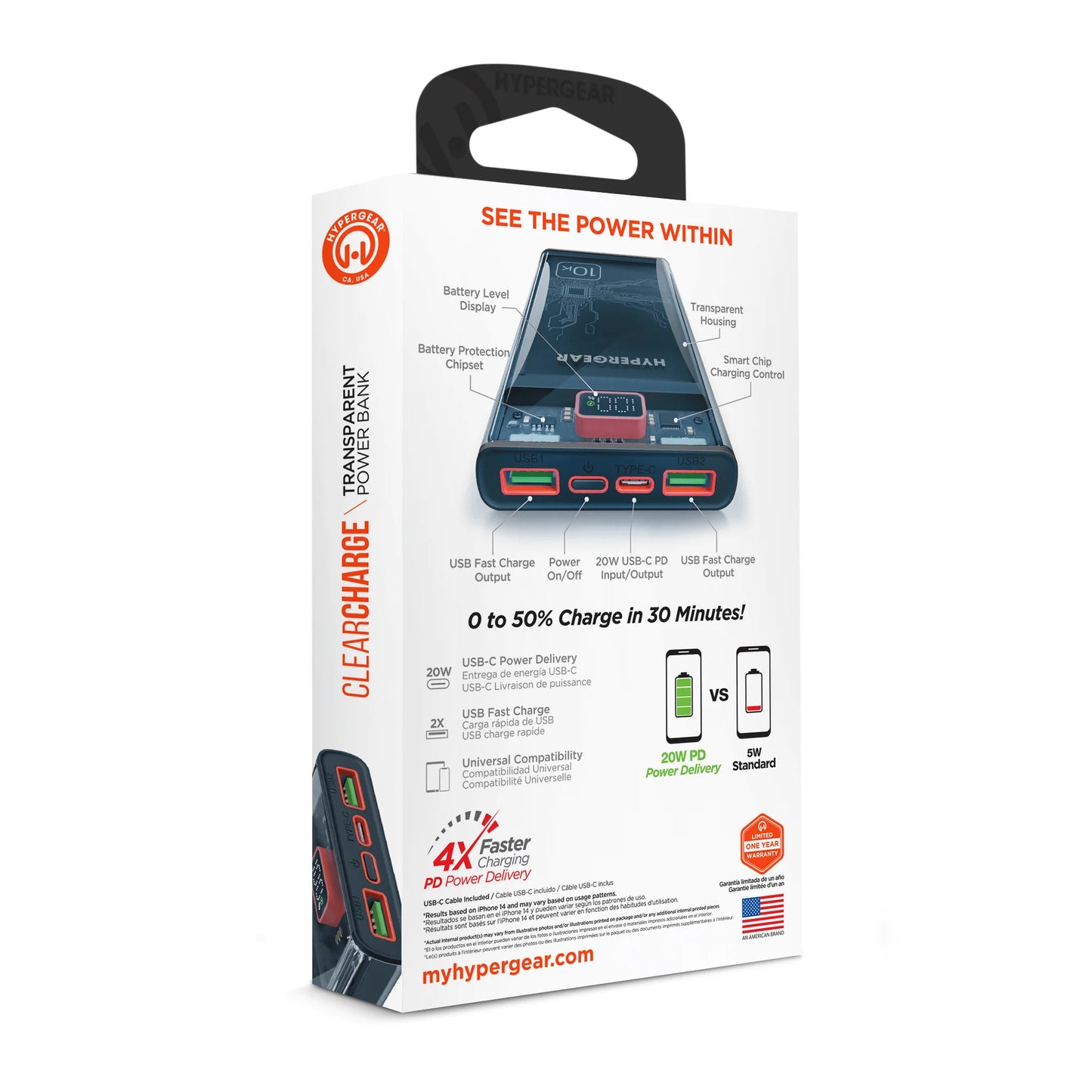 Hypergear Clearcharge 10000Mah Transparent Power Bank