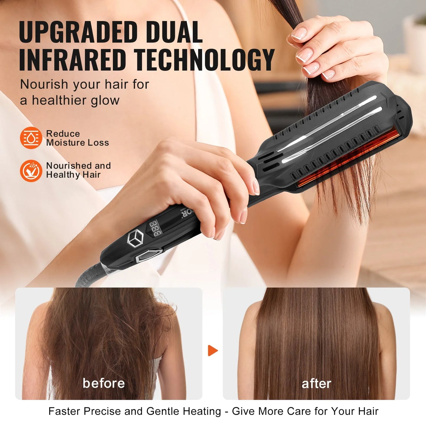 VEVOR Professional Hair Straightener – 1.5-Inch Titanium Flat Iron with Infrared Heat, Adjustable Temperature & LCD Display