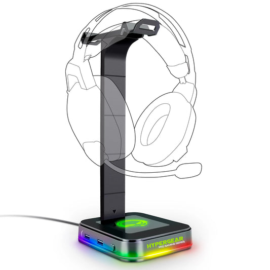 HyperGear RGB Command Station Headset Stand – Dual Headset Holder with USB Charging Ports & Dynamic RGB Lighting