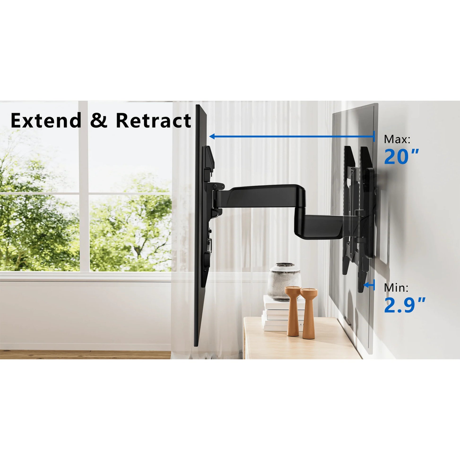 Ergoav Medium Motion TV Wall Mount for 32–65″ TVs – Full Motion Swivel & Tilt Bracket with 20” Extension & Cable Management