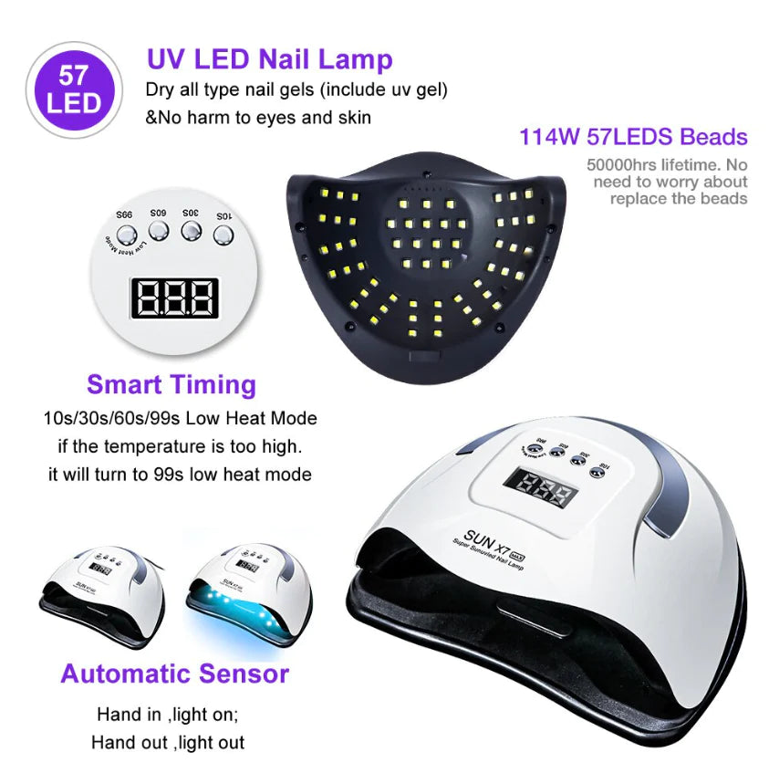 220W Professional UV LED Nail Lamp – High‑Power Gel Polish Curing Light with Smart Sensor & 4 Timer Settings