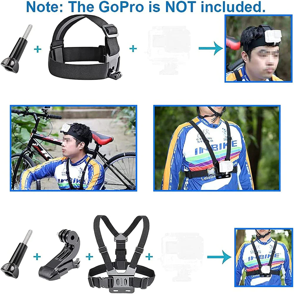 GoPro Accessories Kit 27-in-1 Mount Bundle – Chest Harness, Head Strap, Suction & Handlebar Mounts for Hero 11/10/9/8/7/6 and More