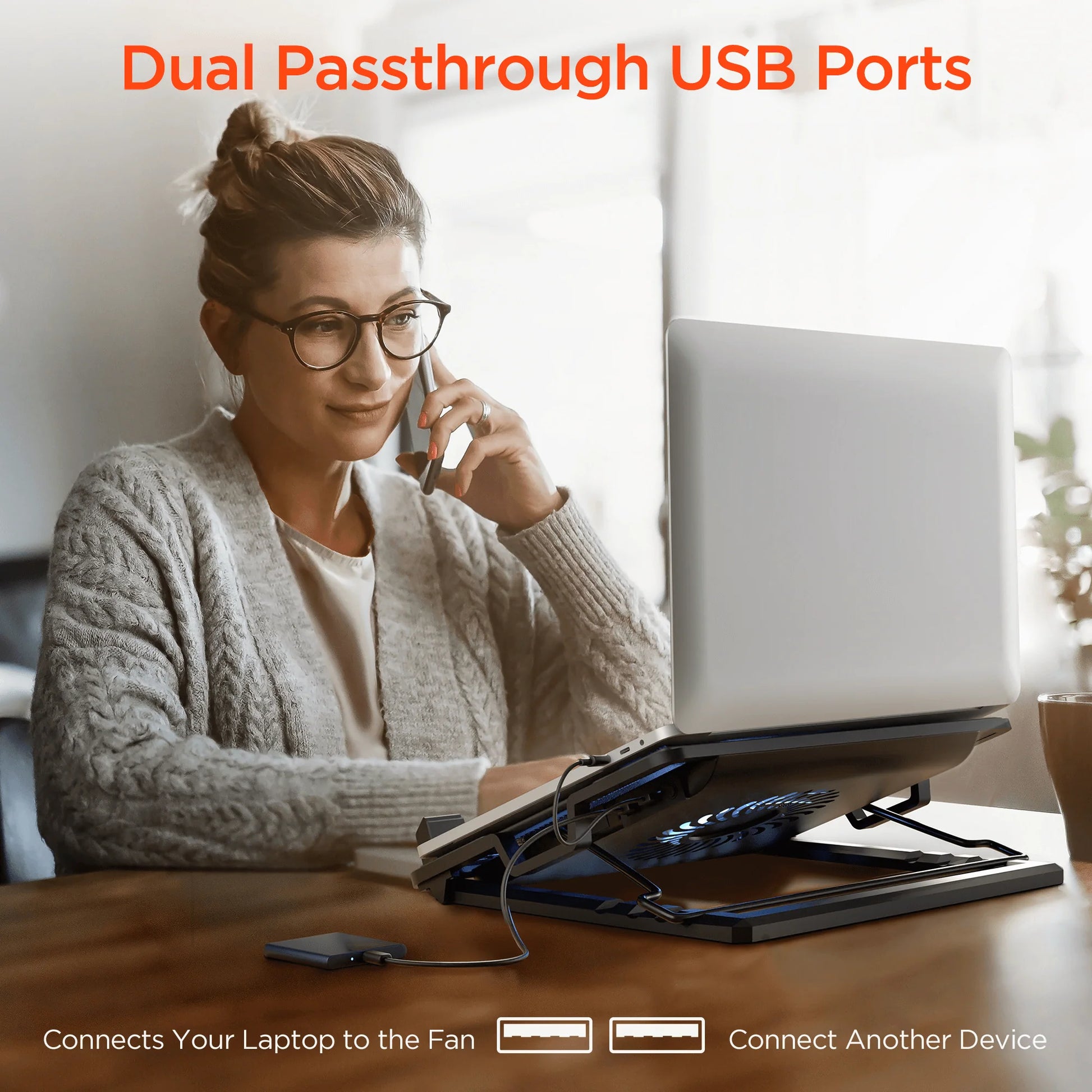 HyperGear Upright Air Portable Laptop Cooling Stand – Adjustable Height Laptop Stand with Quiet Fan, LED & Dual USB Hub