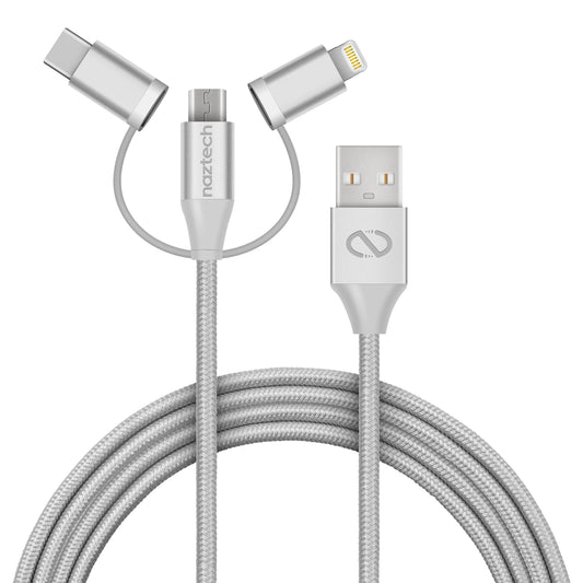 Naztech 3-in-1 Hybrid Charging Cable β 6ft USB-C, Lightning & Micro USB Braided Sync Cord