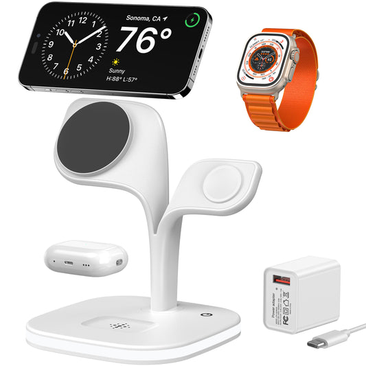 5-in-1 Magnetic Wireless Desktop Charging Station – MagSafe Stand with Night Light, USB-C & USB-A Ports for Multiple Devices