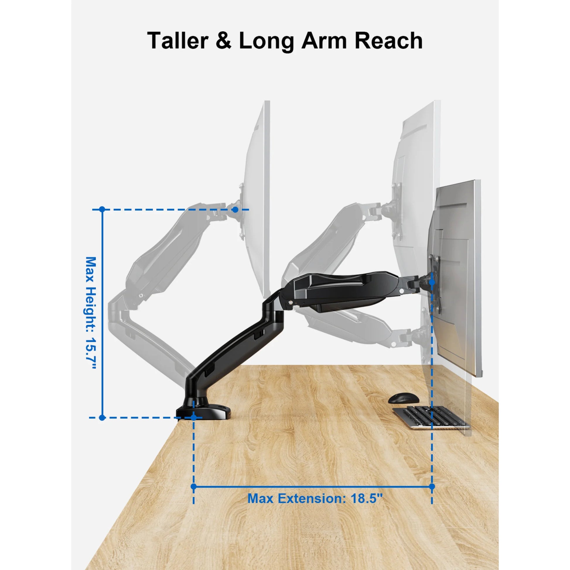 Ergoav Gas Spring Desk Mount for Monitors 13″–27″ – Full Motion Arm with Tilt, Swivel & 360° Rotation, Cable Management & C‑Clamp/Grommet Base