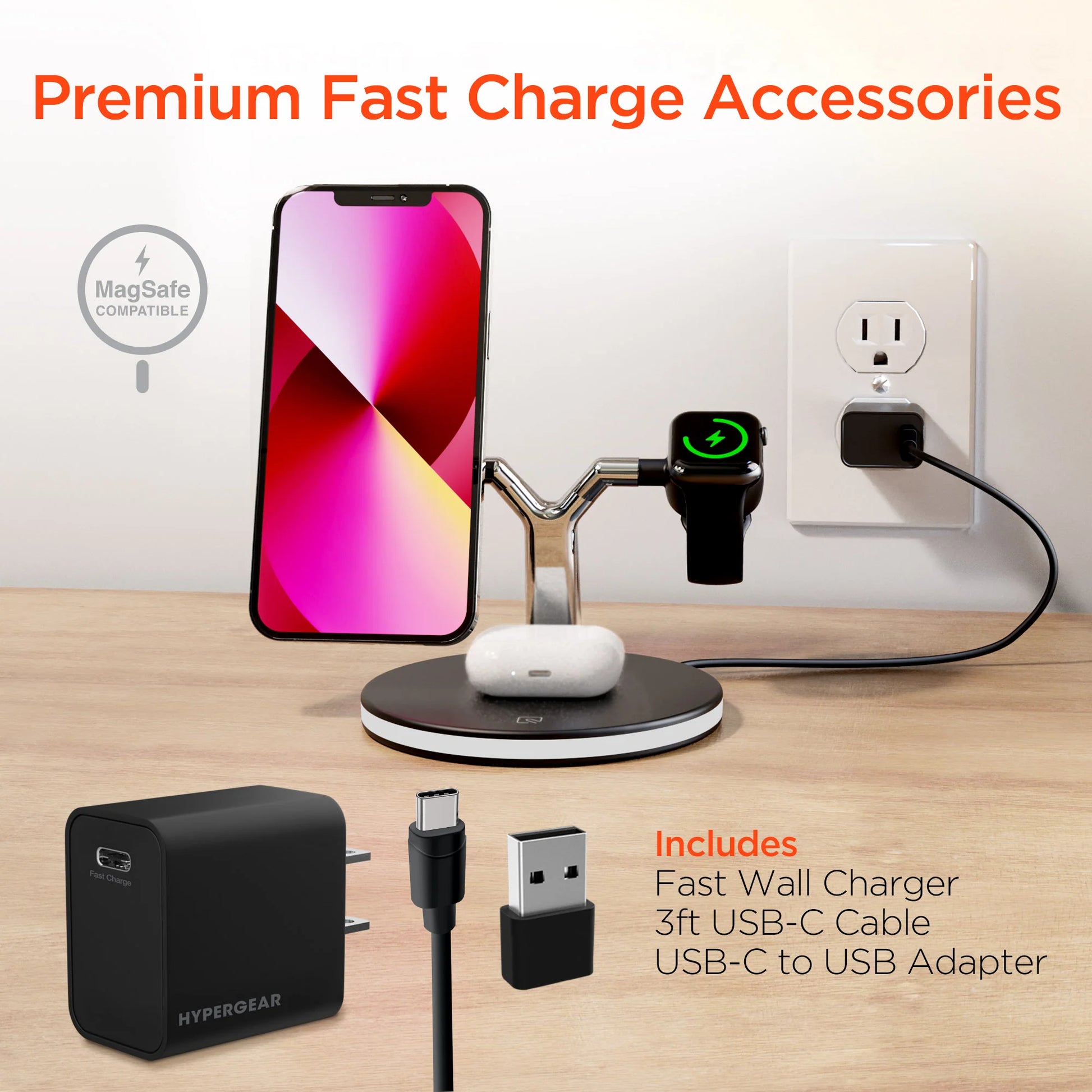 HyperGear MaxCharge 3-in-1 MagSafe Wireless Charging Stand – iPhone, Apple Watch & AirPods