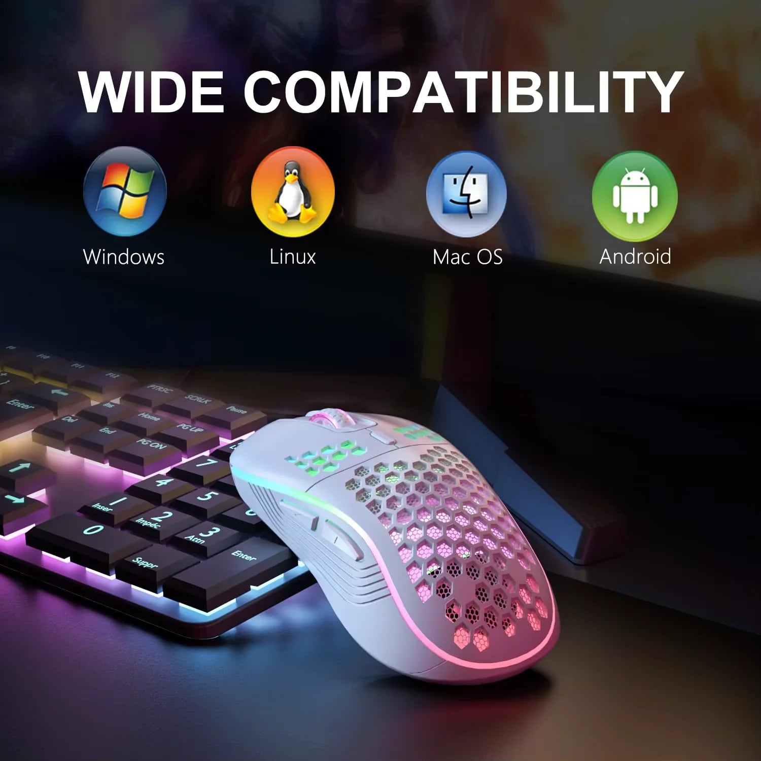 Ultralight Honeycomb Wireless RGB Gaming Mouse – Ergonomic Adjustable DPI Lightweight Mouse