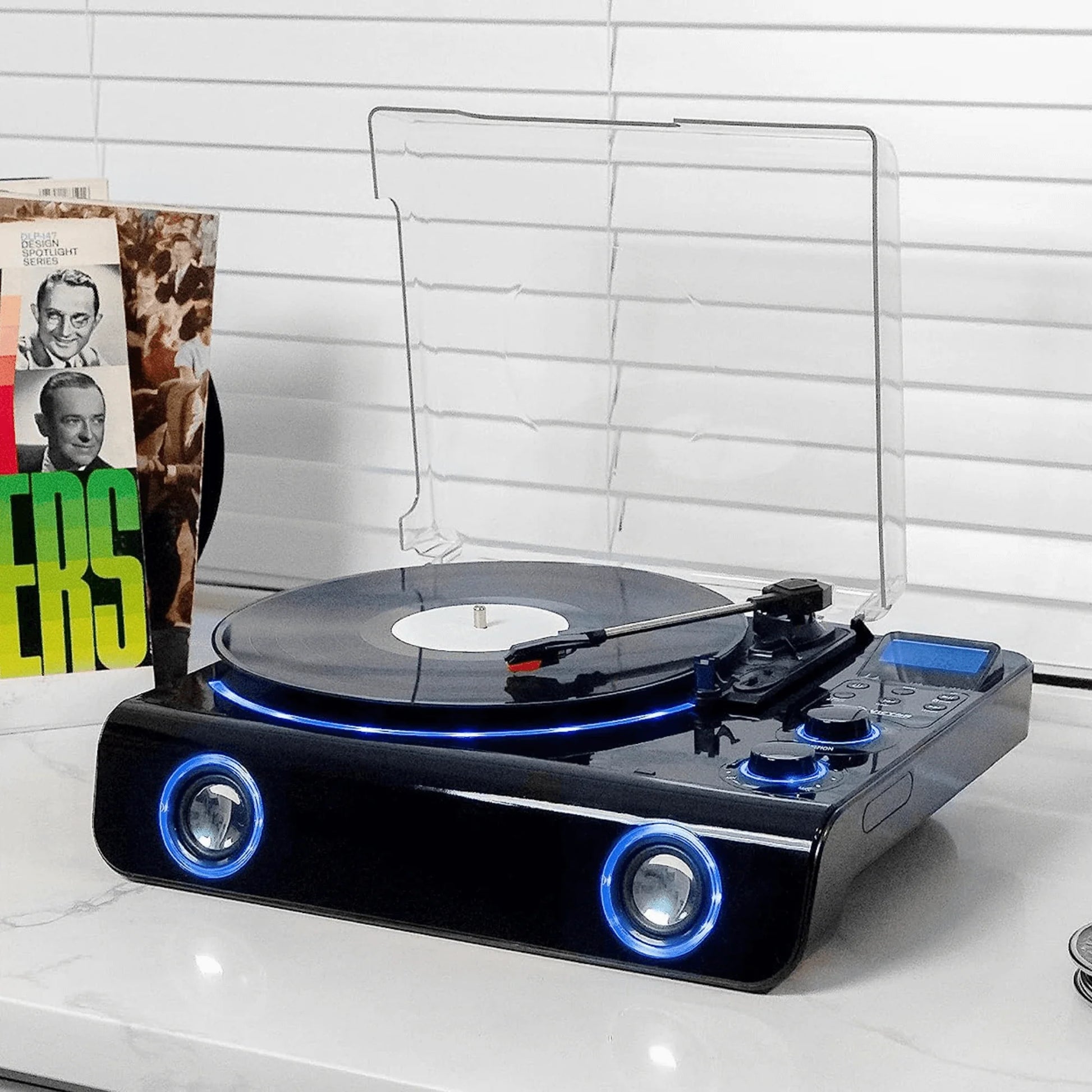Victor Beacon 5-in-1 Turntable System – Vinyl Record Player with Bluetooth, CD, Cassette, FM Radio & Built-In Speakers