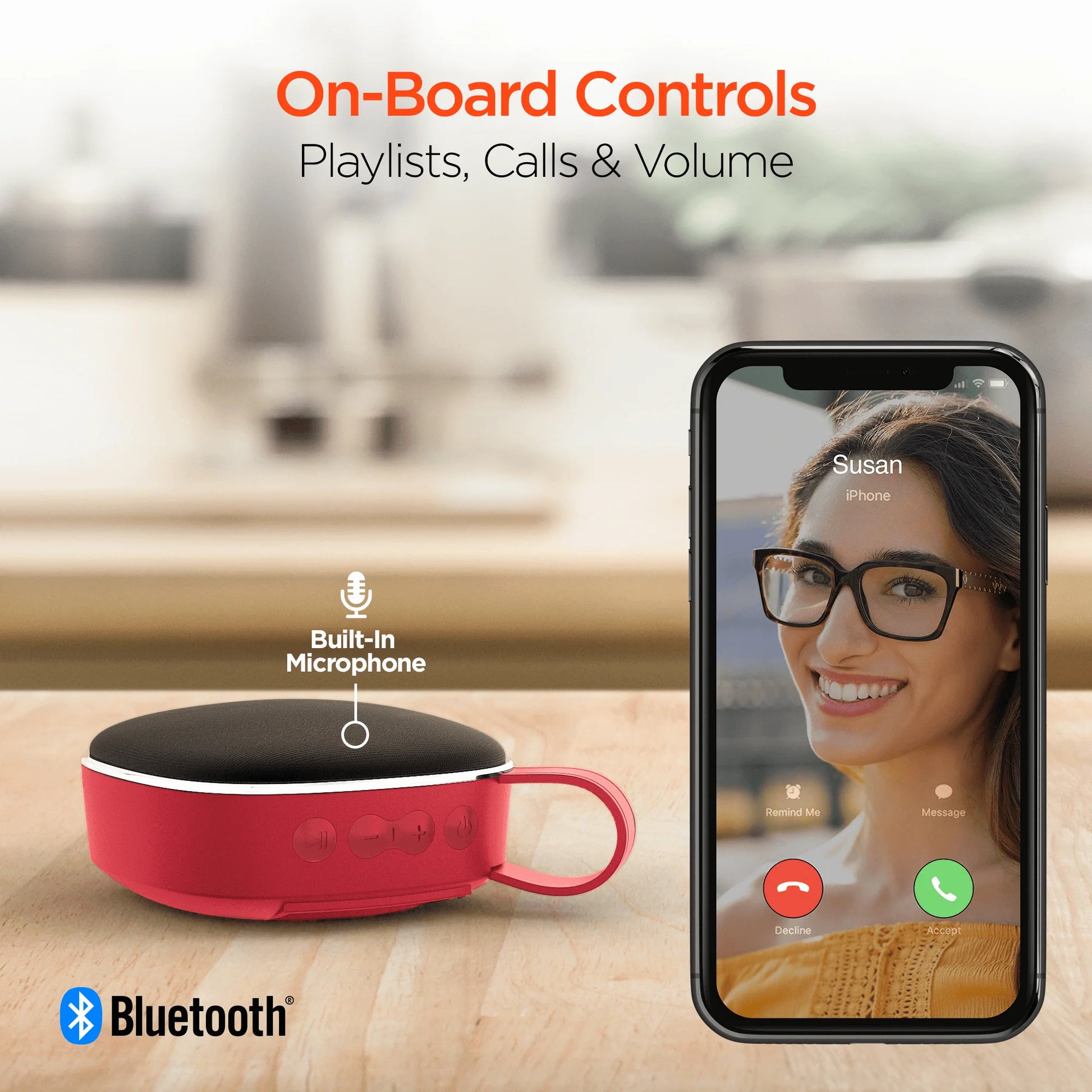 HyperGear Fabrix Mini Portable Bluetooth Speaker – Compact Wireless Fabric Speaker with Deep Bass and Built‑in Mic (Red)