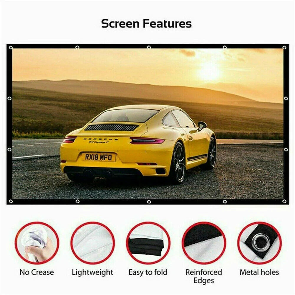 Portable Foldable Projector Screen 16:9 – Anti‑Crease Movie Screen for Indoor & Outdoor Home Theater