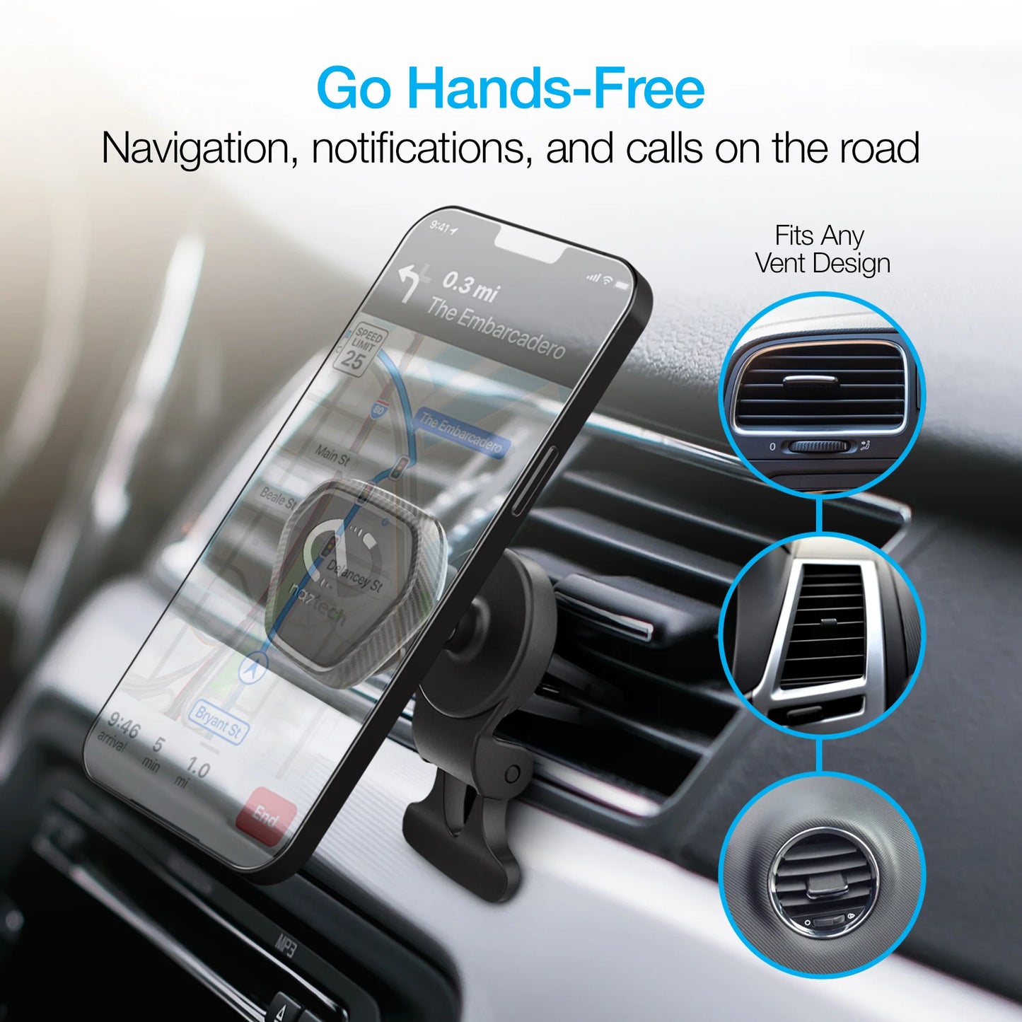 Naztech MagBuddy Elite Vent Mount – Magnetic Hands‑Free Car Phone Holder with 360° Swivel