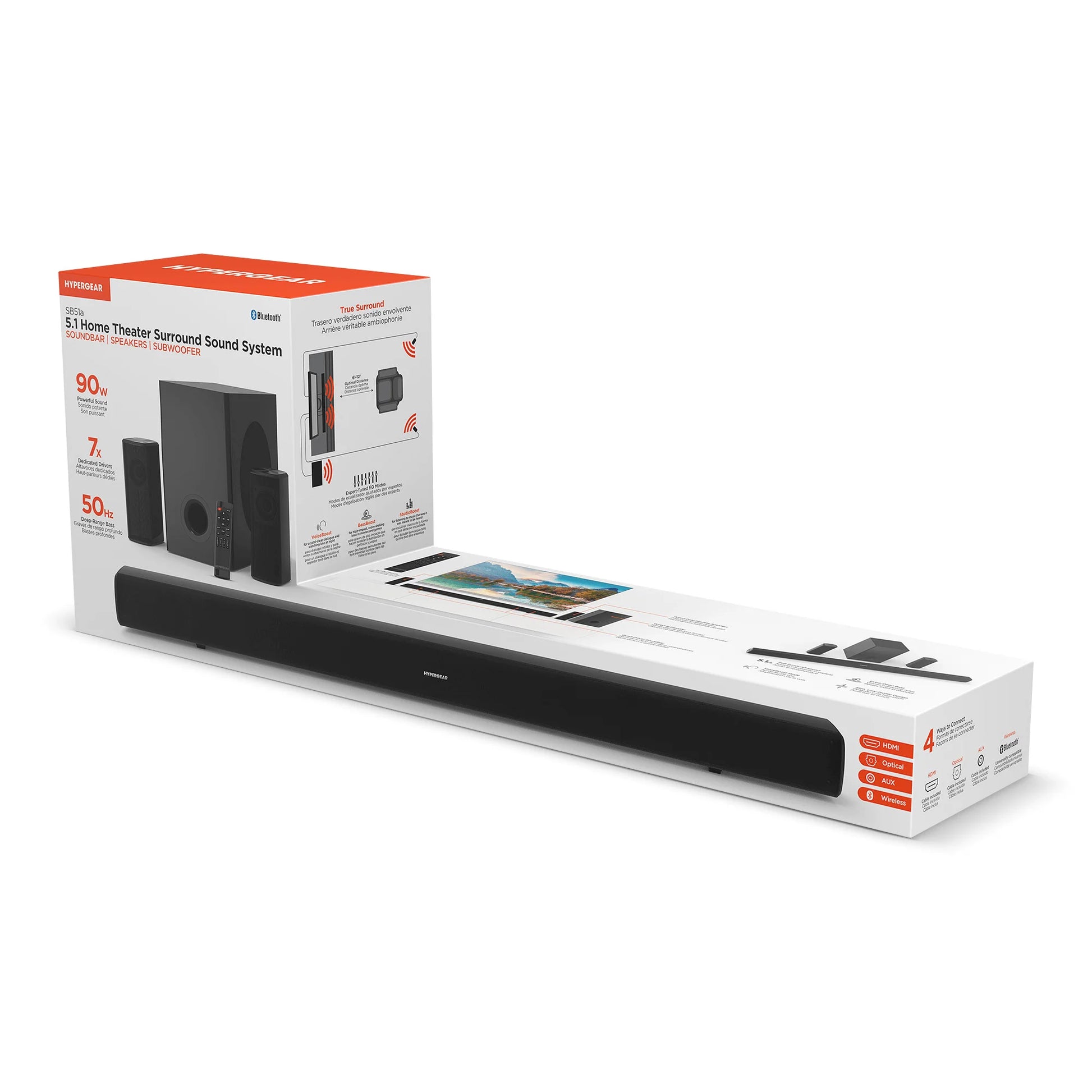 HyperGear SB51A 5.1 Home Theater Surround Sound System – 90W Soundbar & Wireless Subwoofer with Bluetooth 5.0, HDMI ARC & EQ Modes